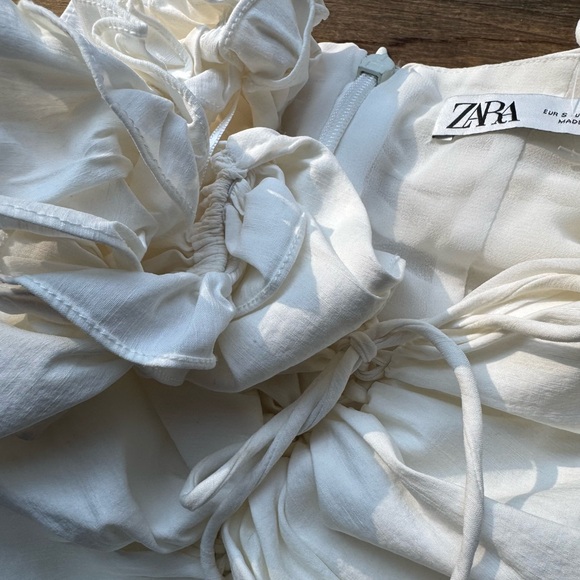 Zara White Ruffle-Strap Ruched Mini Dress - Picture 7 of 10